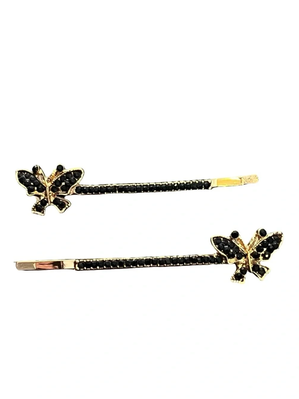 Gold Butterfly Hair Pins with Black Crystals FINAL PRICE DROP